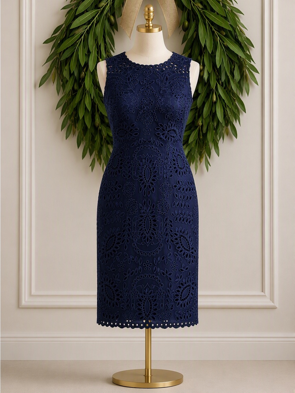 J McLaughlin Navy Blue Eyelet Sleeveless Dress XS